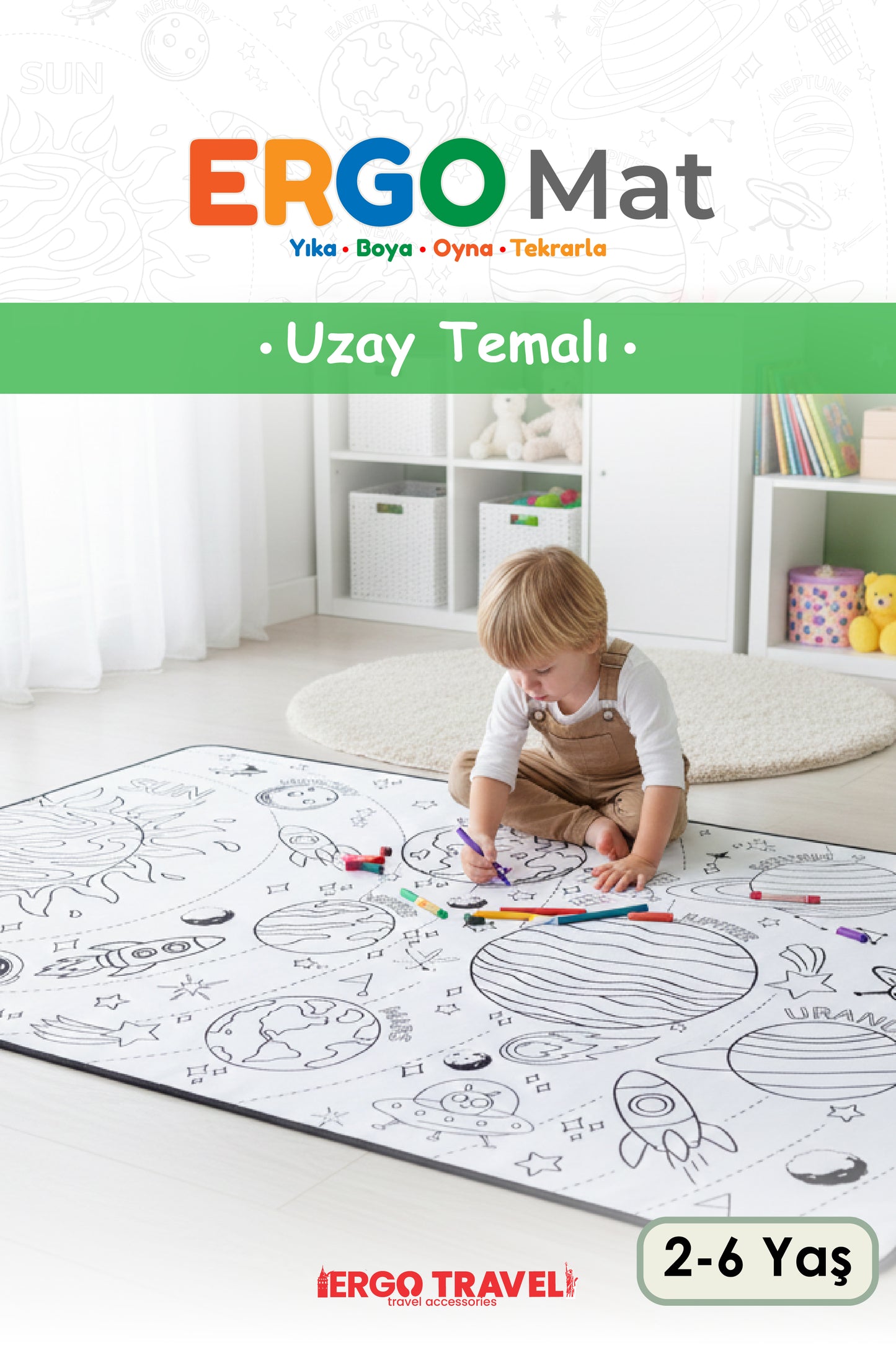Yıkanabilir Oyun Matı 150x100 - Uzay Temalı