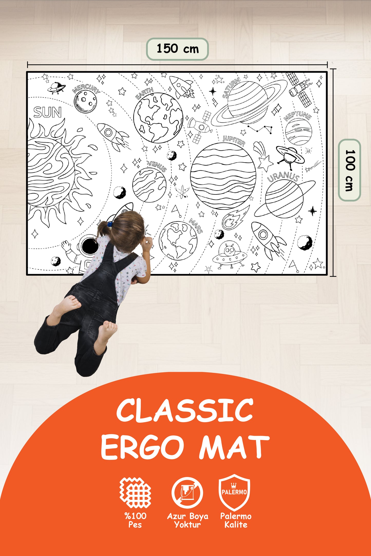 Yıkanabilir Oyun Matı 150x100 - Uzay Temalı