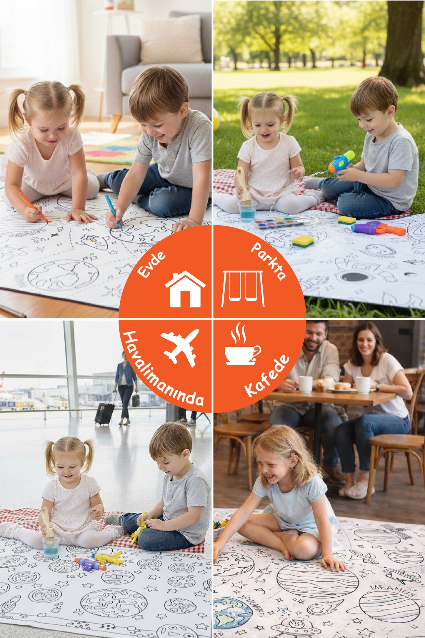 Yıkanabilir Oyun Matı 150x100 - Uzay Temalı