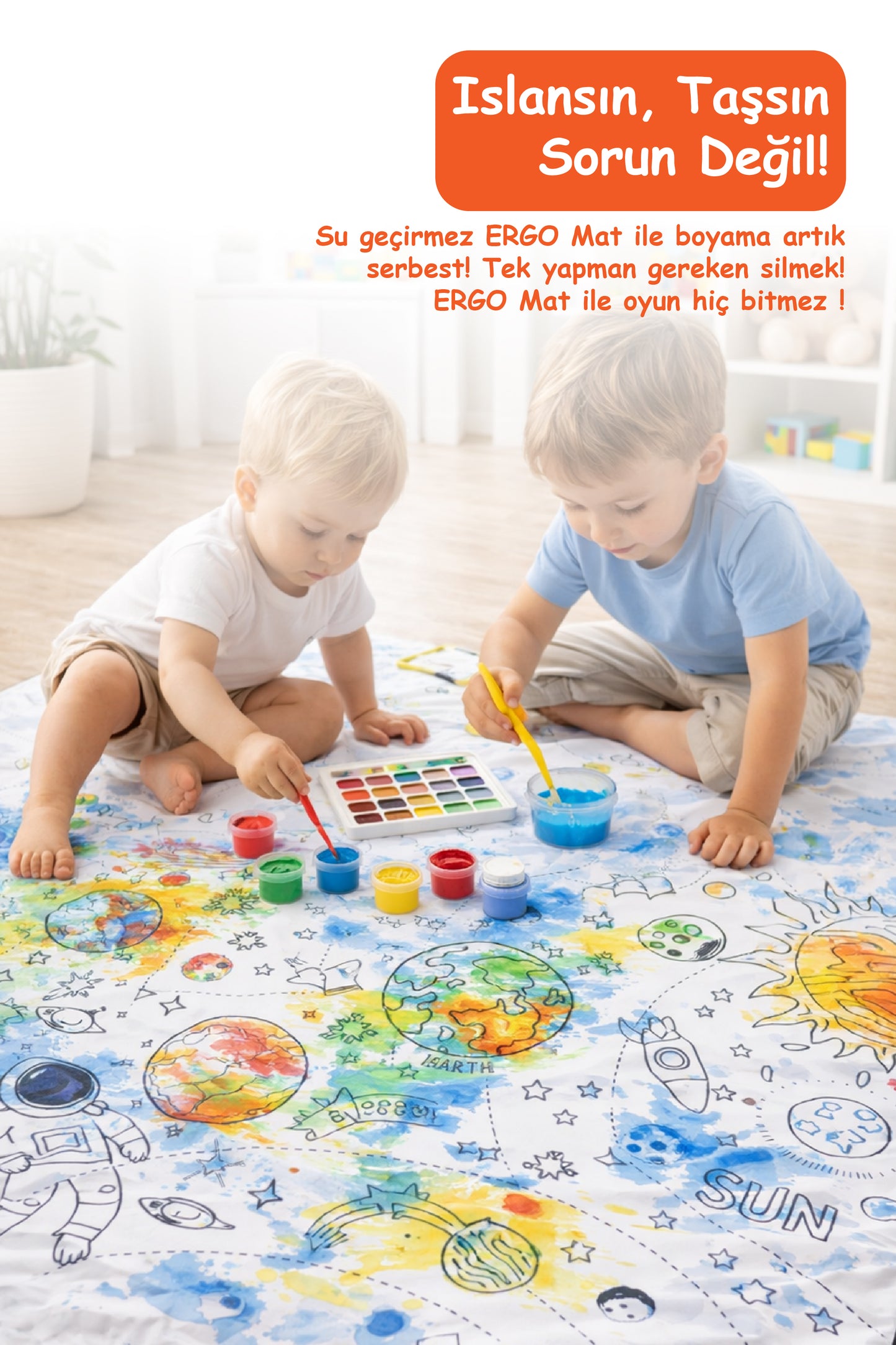 Yıkanabilir Oyun Matı 150x100 - Uzay Temalı