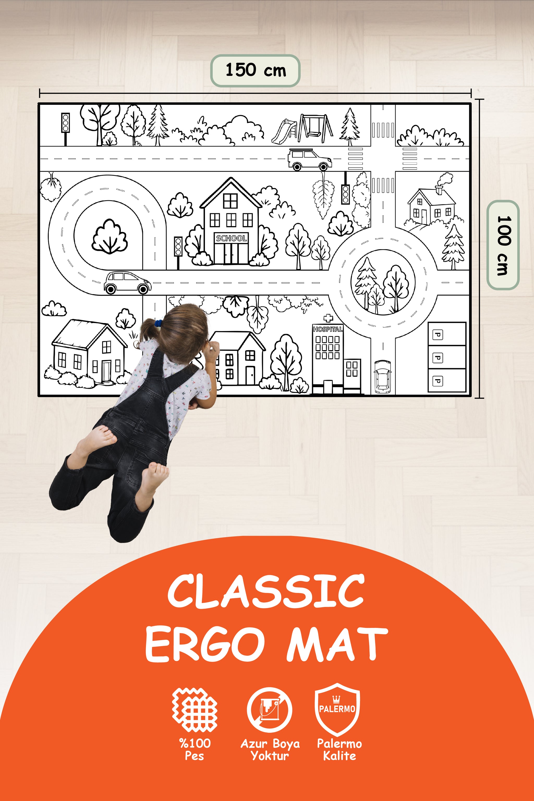 Yıkanabilir Oyun Matı 150x100 - Trafik Temalı