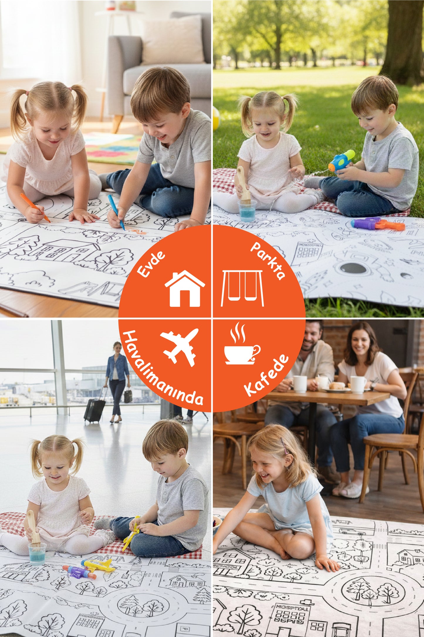 Yıkanabilir Oyun Matı 150x100 - Trafik Temalı