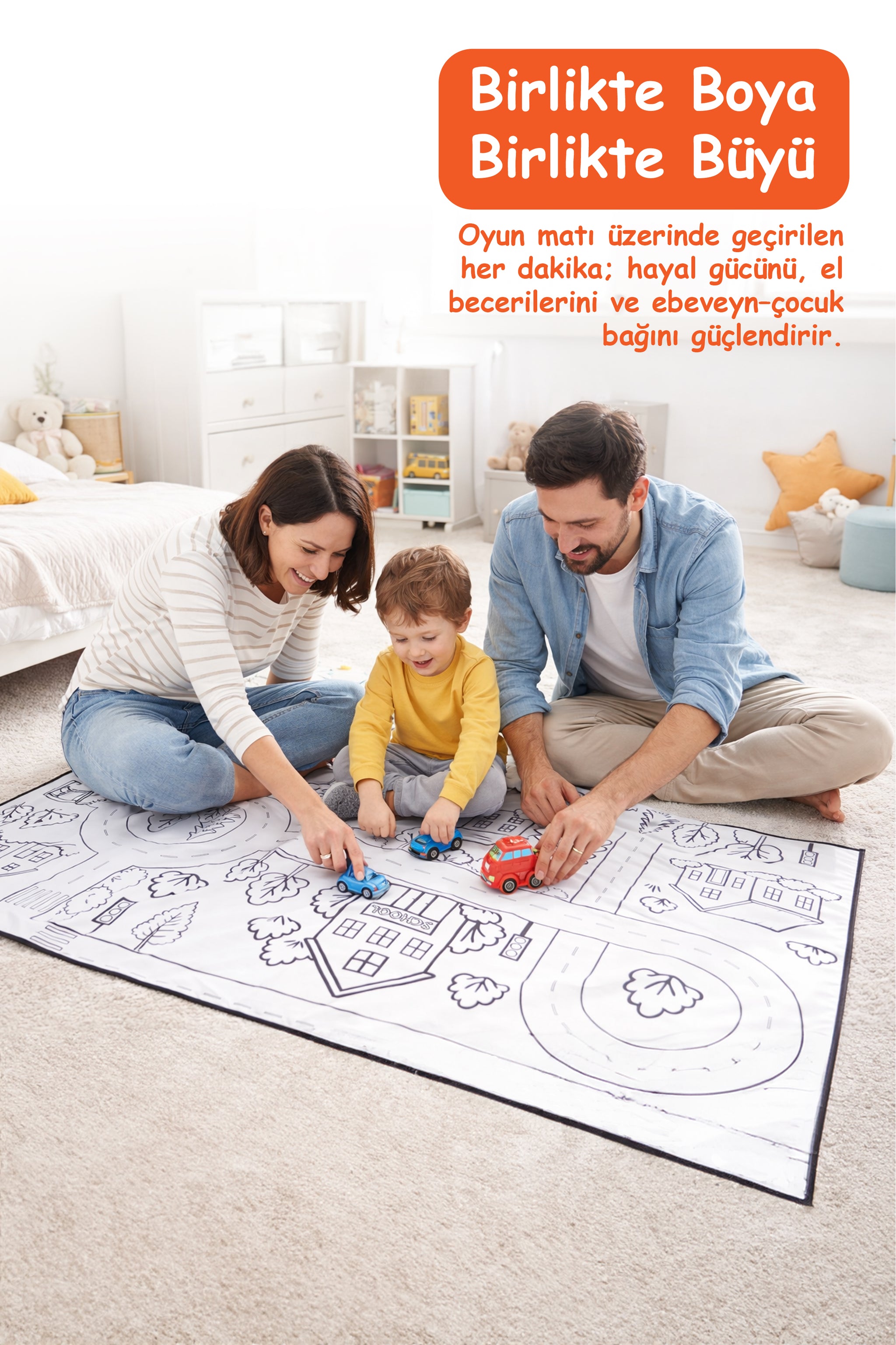 Yıkanabilir Oyun Matı 150x100 - Trafik Temalı