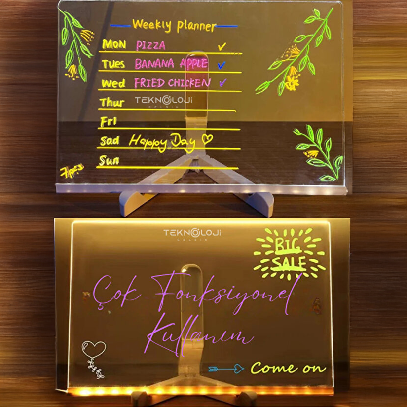 Neon Led Işıklı Yazı Çizim Tahtası