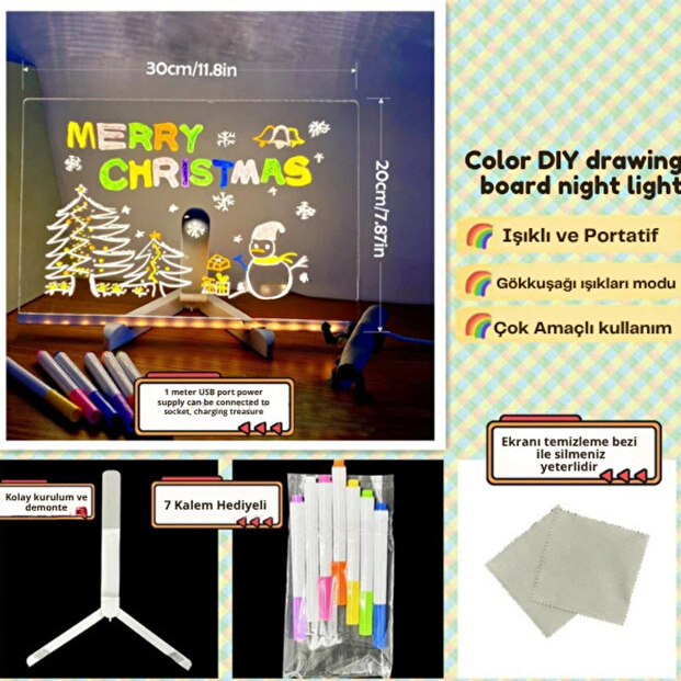 Neon Led Işıklı Yazı Çizim Tahtası