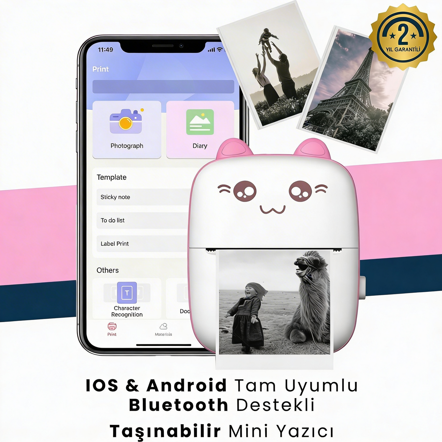 IOS & Android Uyumlu Bluetooth Mini Taşınabilir Yazıcı – Anında Baskı Keyfi